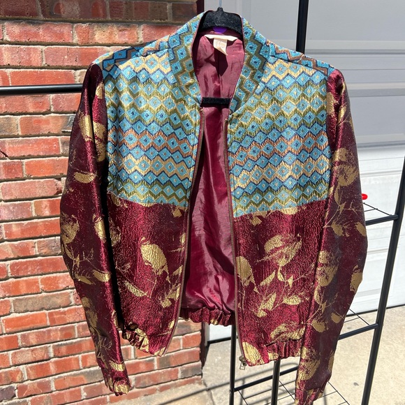 Red and Blue Bomber Jacket with Satin Finish - Picture 1 of 4